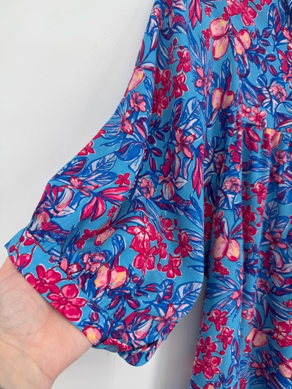 Dokotoo Women's Blue and Pink  Floral Mini Dress With Tie Neck Size XL - Picture 3 of 8